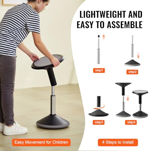 Image of VEVOR Wobble Chair, Height-Adjustable (15.7-21.7 inch) Active Chair, Flexible Seating Wobble Stool Made of PVC+ABS Improves Focus & Posture, Ideal for Schools, Office and Home, Age 12-18, Black