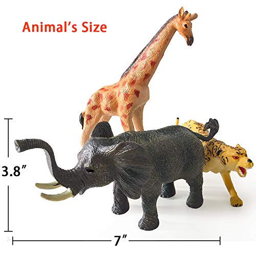 ToyerBee Safari Animals Toy, Varieties of Zoo, Jungle, African Animals of 12 Pcs, Educational Toys of Animal Figurines with a Map for Party Supplies, Great Gift Set for Kids & Toddlers of 3 Years up
