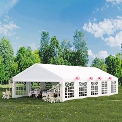 Acekool 20'x40' Outdoor Heavy Duty Party Tent Wedding Event Shelter Carport Large Commercial Canopy with Removable Sidewalls & 5 Storage Bags for Patio Outdoor Garden Events, White