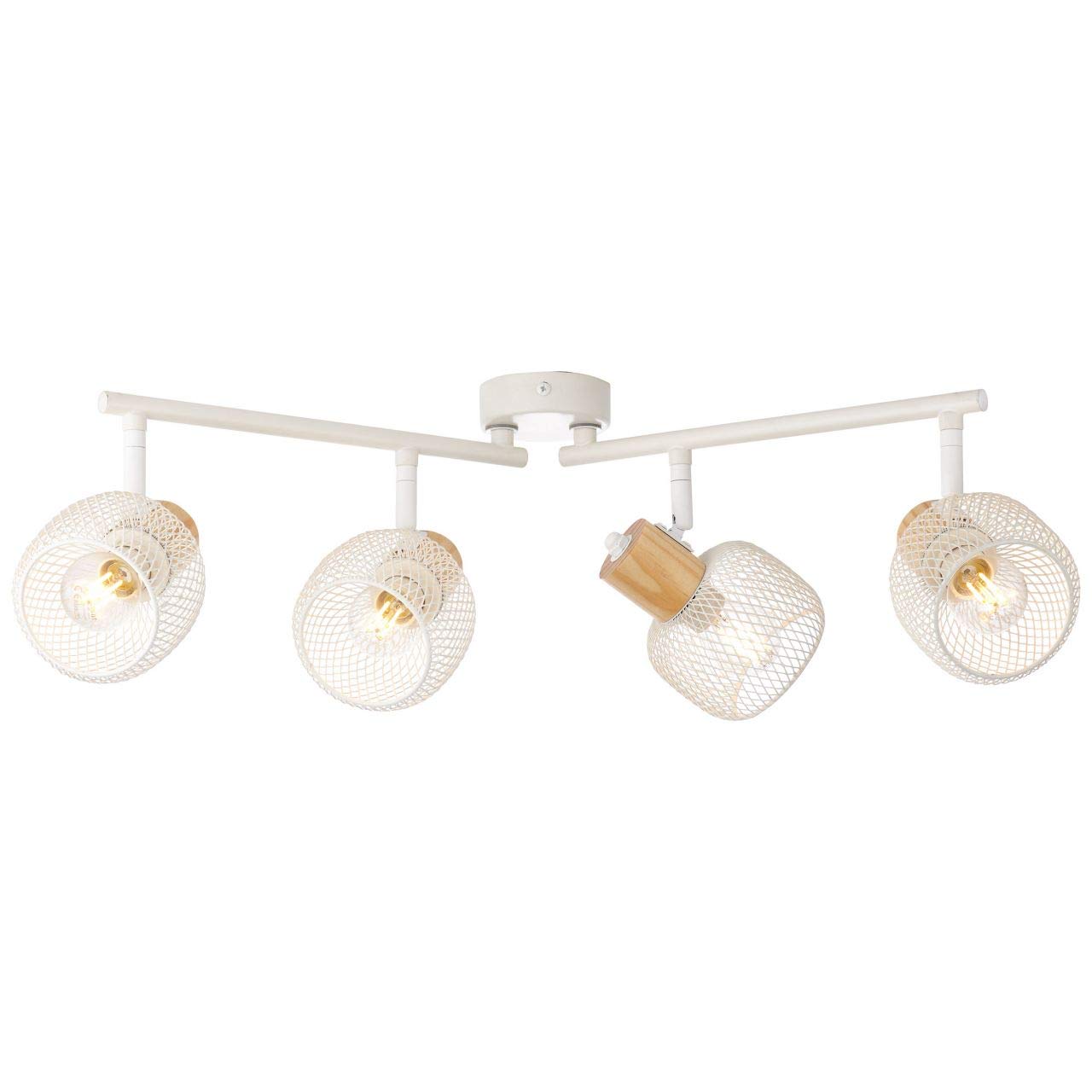 BRILLIANT Lampe Giada Spotrohr 4flg weiß/holz hell | 4x D45, E14, 25W, geeignet für Tropfenlampen nicht enthalten | Köpfe schwenkbar | Für LED-Leuchtmittel geeignet