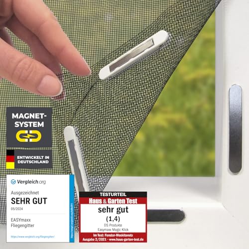 EASYmaxx Insect Protect Fliegengitter Fenster mit Magnetbefestigung | zuschneidbares Moskitonetz | Insektenschutz Fenster bis 110 x 130 cm | Mückenschutz Magnet - leichte Montage [Schwarz]