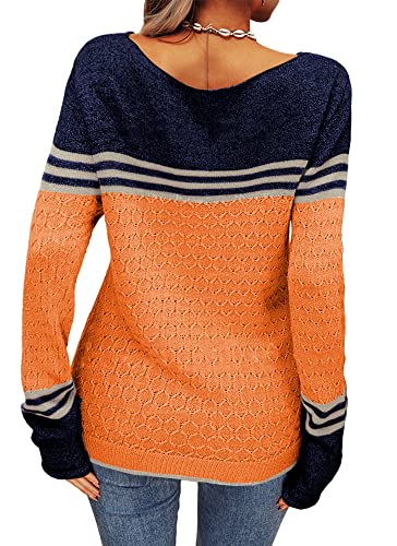 Danedvi Womens Fall Fashion 2025 Sweaters Colorblock Lightweight Striped Crewneck Winter Trendy Pullover Tops4