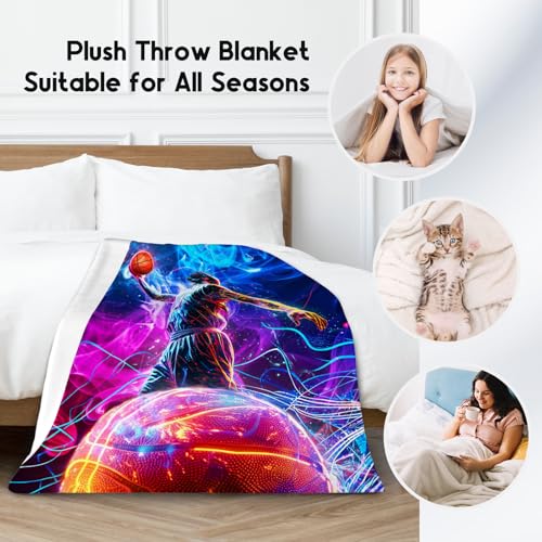 Basketball Blanket Gifts, Kids Blankets for Boys, Soft Fleece Sports Theme Throw for Team Player, 50"x60"