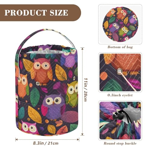 Image of ElliTarr Crochet Bag Yarn Bag with Handle Portable Knitting Project Bag Travel Yarn Storage Organizer Holder Case Black Owl and Leaves