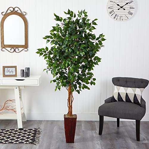 Nearly Natural 5931 6Ft. Ficus Tree With Bamboo Planter,Green #TOP1
