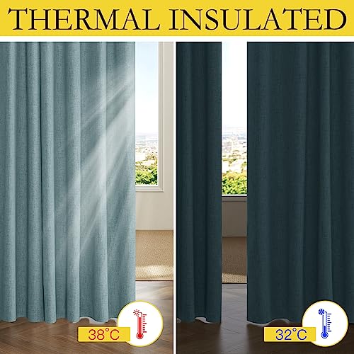 NICETOWN 100% Absolutely Blackout Linen Curtains with Thermal Insulated Liner, Skylark Blue, 62" Wide, 84" Length Energy Saving Curtains for Living Room 2 Panels Set, Vertical Blinds - image 4