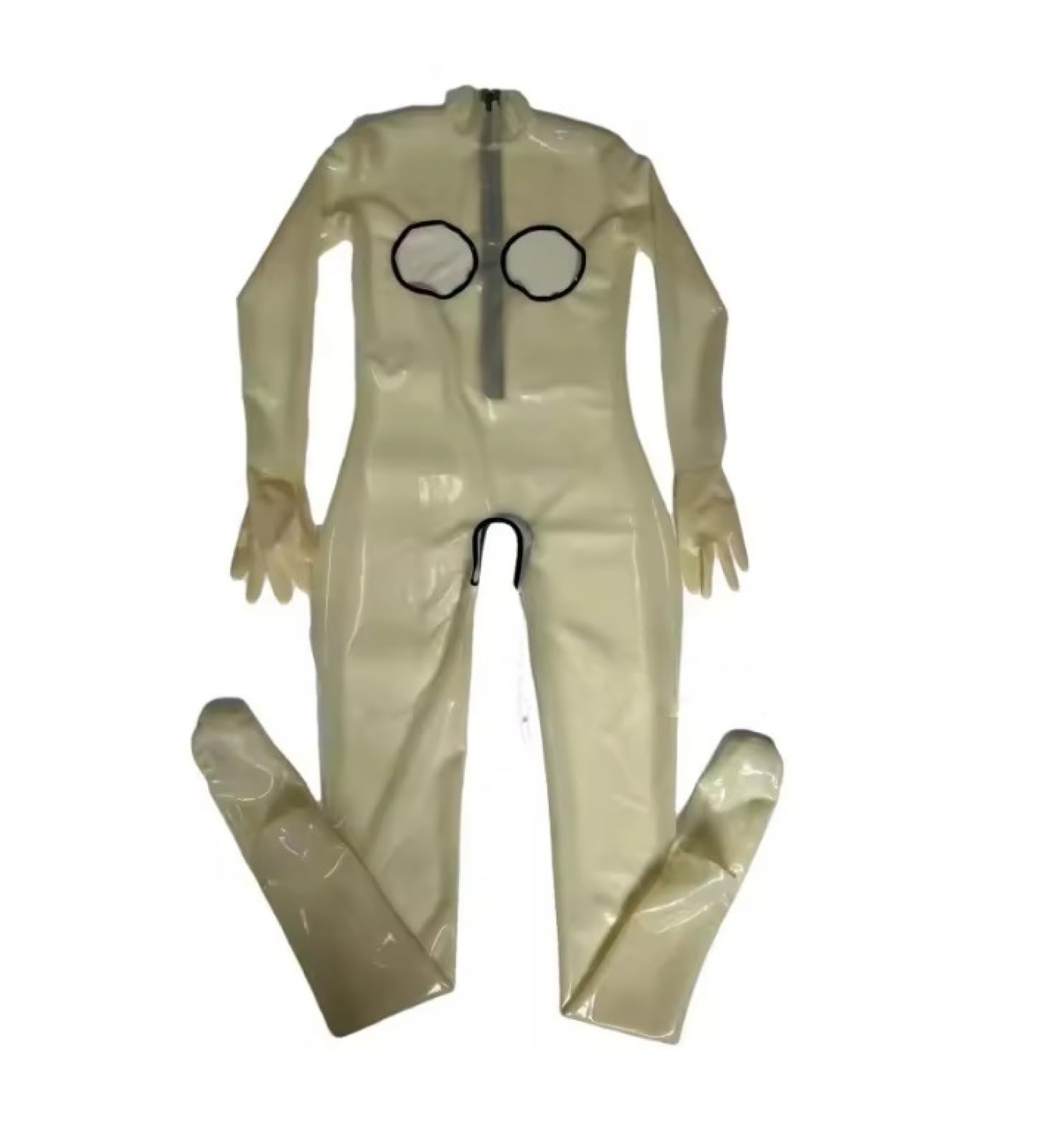 Combinaison en latex de caoutchouc pour femme avec trou de poitrine et trou d'entrejambe attachés chaussettes et gants Body