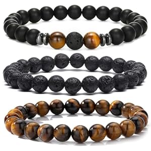 MengPa Mens Beaded Bracelets Couples Matching Bracelet Set Matte Lava Rock Beads for Women Stone Jewelry