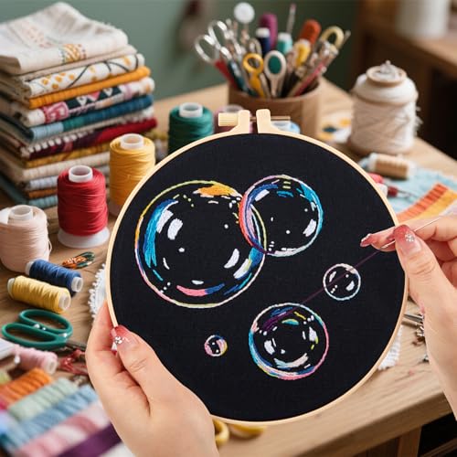 Image of Crafmanoe Embroidery Kits for Beginners Adults, Cute Embroidery Starter Kits Funny Counted Cross Stitch Kits for Beginners Adult, Craft Hobbies Set for Women, Embroidery Fabric, Hoops & Video Tutorial