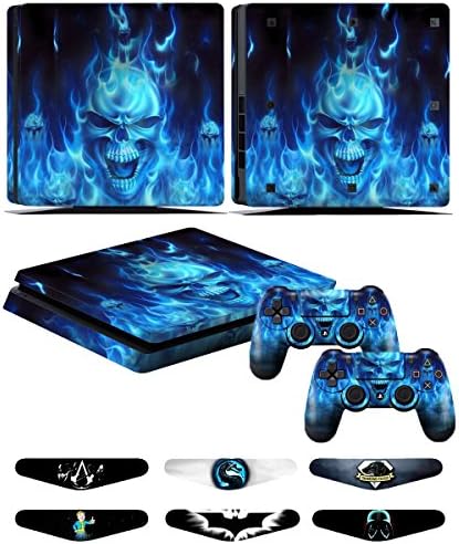 PS4 Slim Skins - Decals for PS4 Controller Playstation 4 Slim - Stickers Cover for PS4 Slim Controller Sony Playstation Four Slim Accessories with Dualshock 4 Two Controllers Skin - Blue Fire