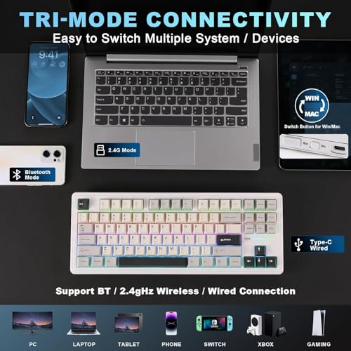 Image of YUNZII YZ87 Gasket Mechanical Keyboard,TKL Wireless Hot Swappable with 5-Layer Padding, BT5.0 /2.4G /USB-C NKRO RGB Backlit for Win /Mac(White, Milk Switch)