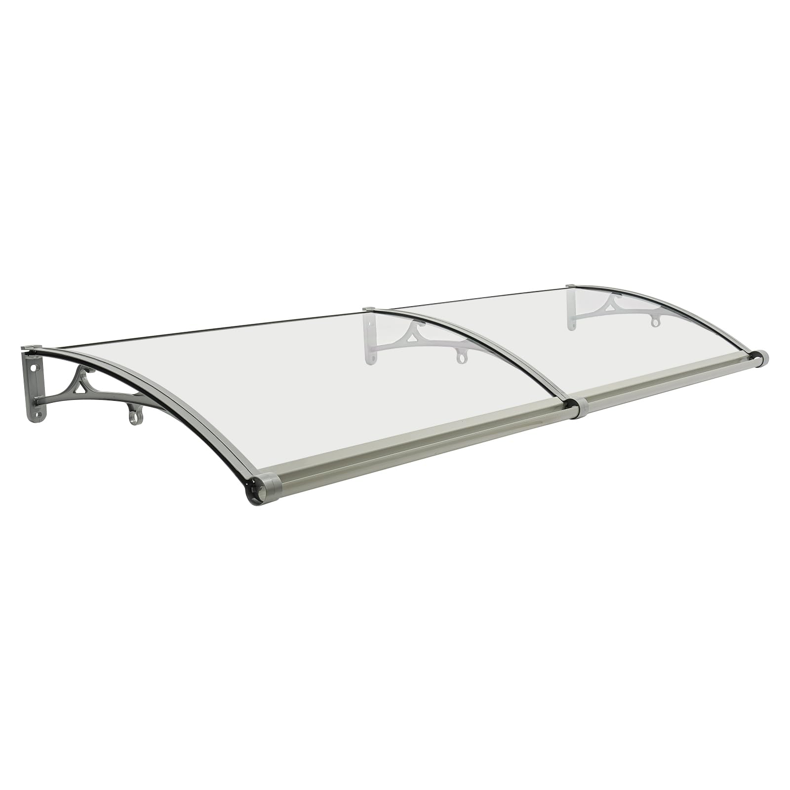 Marquesina para Puerta de casa, 200 x 60 cm, con Marco Plateado + Placa Transparente, toldo de Aluminio para Puerta de Entrada, toldo para Exterior, protección Solar y Lluvia