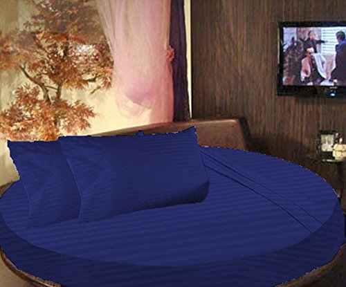 Scala Bedding 100% Egyptian Cotton Striped Round Bed 3 Piece Fitted Sheet & Pillowcases 400Tc King 96" Diameter Egyptian Blue #TOP28