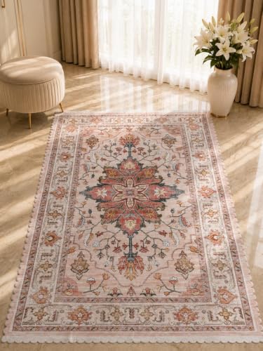 Image of RD TREND Carpet for Hall Digital Printed Carpet for Living Room 52x84 inch | Anti Slip Backing Rug for Bedroom Floor & Home Decor | Nude Pink