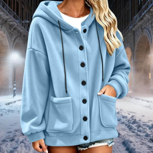 PXQIRMR Hoodies for Women Button Front Plush Oversized Sweatshirt Jacket - image 2