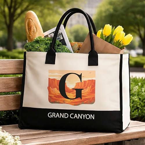 Image of Salt Earth Cotton Canvas Tote Bag - Alcatraz Island Landmark Design with Custom Initial, Durable Shoulder Bag for Women