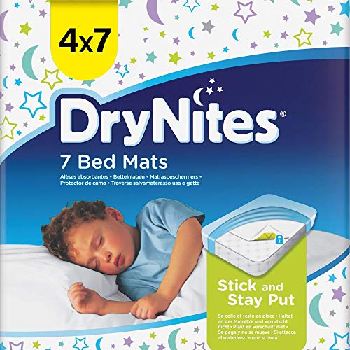 DryNites Bed Mats, Saugfähige Einweg-Betteinlagen (88 x 78 cm), Für Mädchen und Jungen ab 12 Monaten, 28 Unterlagen (4 x 7 Einheiten)