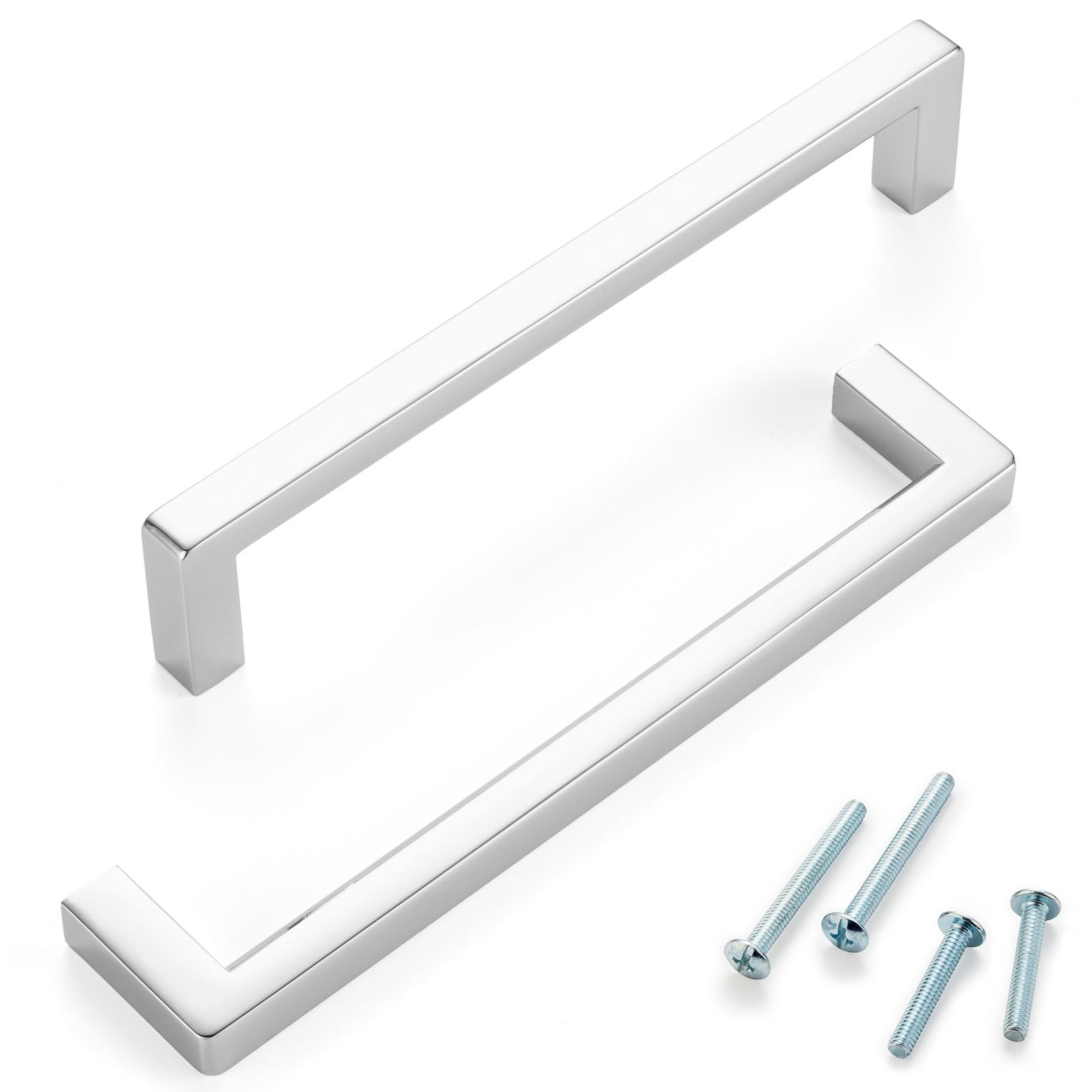 ZP2401 - Tirador de barra cuadrada de cromo pulido para armario de cocina, paquete de 10, herrajes sólidos para cajones, aparadores, baños, tocador, puerta de muebles, armario, dormitorio, 5