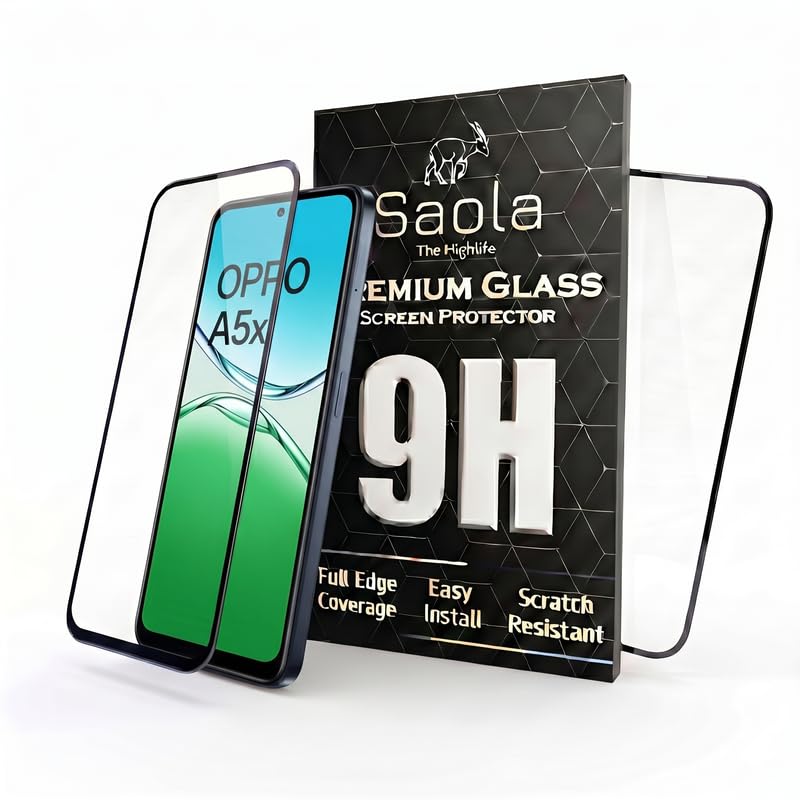 Image of Saola HD Clear Tempered Glass for OPPO A5x 5G | High Strength 9H Protection, Smooth Touch, Full Coverage Screen Guard, 2-Step Installation Kit | Quick & Easy Application (Pack of 2)