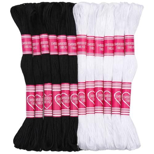 Dercuy Embroidery Floss 12 Skeins Black and White Embroidery Thread Friendship Bracelet String for DIY Making Embroidery Crafts