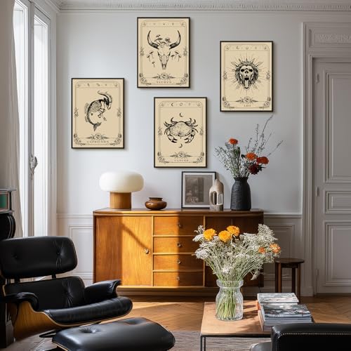 SERIMINO Witchy Framed Wall Art, Capricorn Tarot Canvas Prints Paintings, Horoscope Dark Academia Home Decor Aesthetic, 16x24inch Gothic Wall Decor for Room