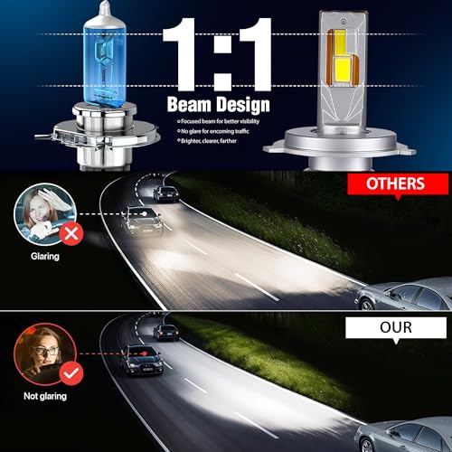 Image of OTOROYS 300W H4 /H19 LED Headlight Bulbs for Car, 30,000LM Super Bright Dual Color Low Yellow & High Yellow /White 6500K | Plug & Play LED Headlights | Pack of 2 | 2 Years Warranty, Car Accessories