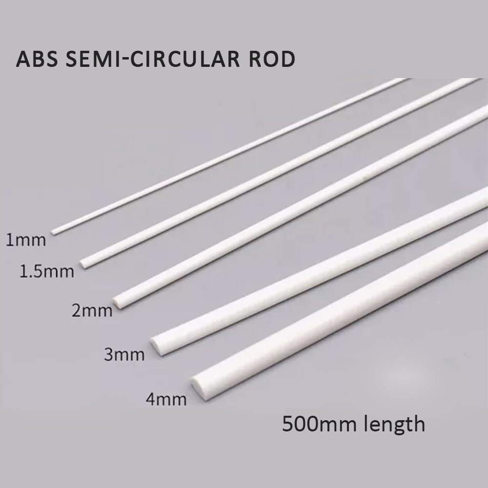 Aste semitonde in ABS per modellismo e Artigianato Fai-da-Te, 100 Pezzi | modelli architettonici, lavori manuali, tavoli di levigatura, bricolage