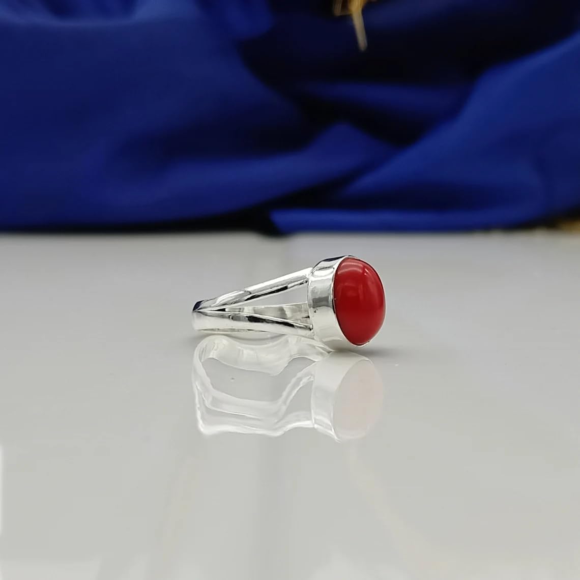 Coral Ring, Red Gemstone Ring, Handmade Ring, Statement Ring, Dainty Ring, Minimalist Ring, Hippie Ring, Daily Wear Ring, Boho Ring, Women Gift Ring, Oval Stone Ring, Split Band Ring