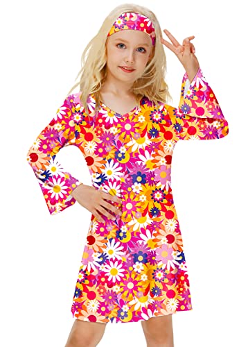 Hippie Costume For Little Girls 60S 70S Groovy Dresses Bell Sleeve Retro Disco Outfits 5-6 Years #TOP2