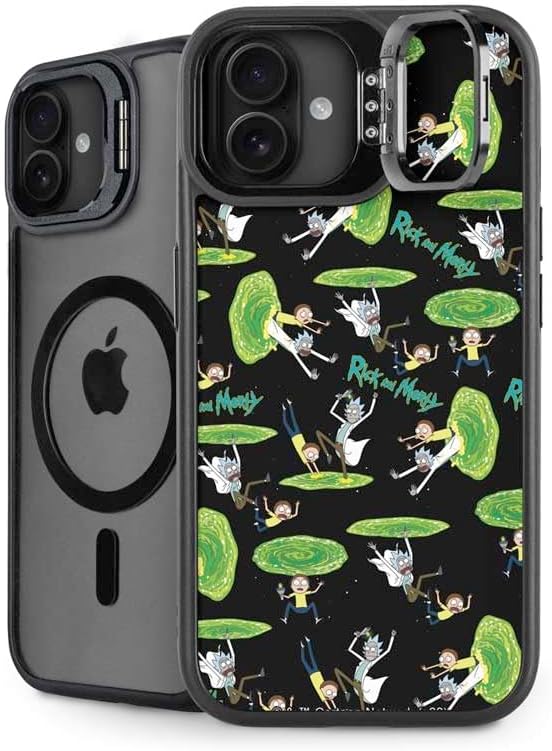 Skinit Kickstand Phone Case Compatible with iPhone 16 Plus - Officially Licensed Adult Swim Rick and Morty Portal Pattern Design