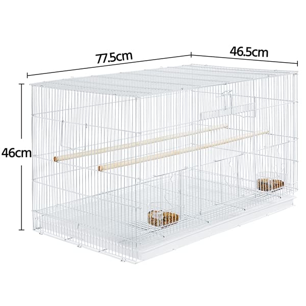 Cage à Oiseaux 77,5 x 46,5 x 46cm Blanc avec Plateau Coulissant 2 Perchoirs en Bois