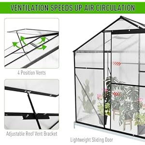 Zstar 8×6 ft greenhouse for outdoors polycarbonate greenhouses with sliding lockable door and adjustable vent window aluminum large walk in greenhouse for outside garden backyard black  urban country home decor