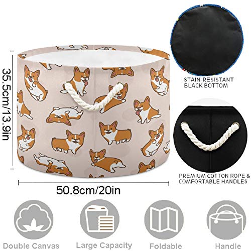 Image of visesunny Storage Basket Corgi Dog Cartoon Animal Nursery Hamper Canvas Fabric Toy Storage Organizer Bin Waterproof Storage Box Laundry Basket for Kid Rooms,Playroom,Shelves,Toy Basket,Gift Basket