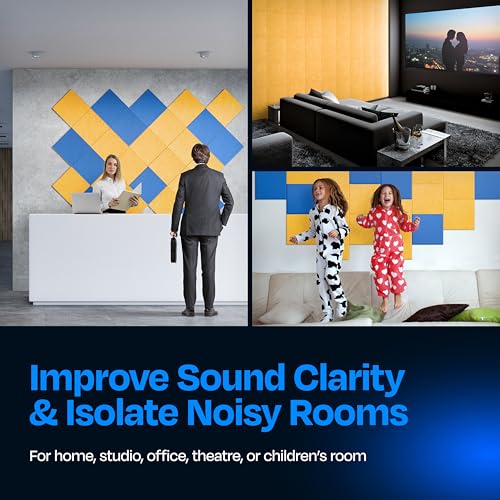 Image of Acoustic Panels 12-Pack Soundproof Wall Panels 12 inchX12 inchX0.4 inch Sound Panels High Density Sound Dampening Panels - [Sunny Yellow Square]
