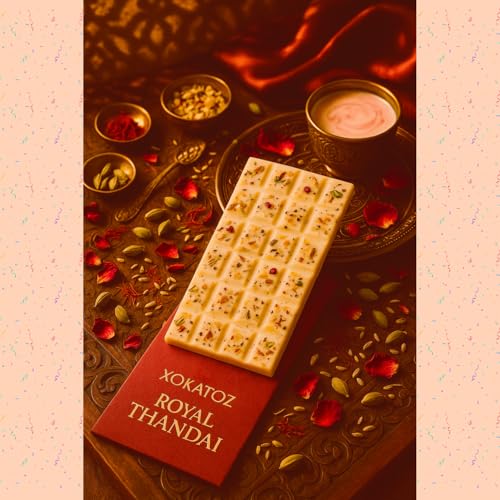 Image of XOKATOZ Exotic Premium Couverture Belgian Chocolate - 1 Royal Thandai Flavour - Flavoured White Chocolate Bars - Gift Set - Pack of 1, 75 gm (75 gm x 1)