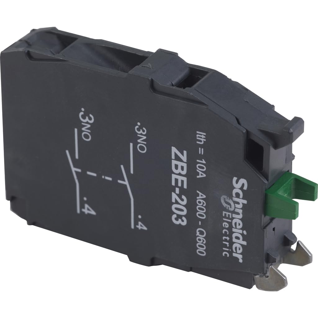 Schneider Electric ZBE203 Harmony XB4 Double Contact Block for Industrial Machines and Manufacturing, Screw Clamp Terminal, 2NO, Silver Alloy