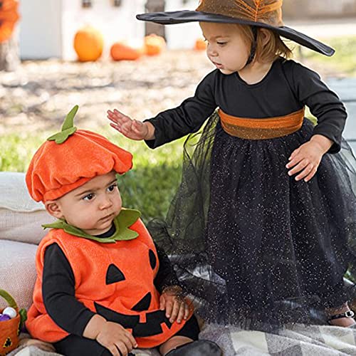 Halloween-kostuumset voor peuters, jongens, meisjes, pompoenvest, tops, hoed, Halloween-kostuum. - Image 6