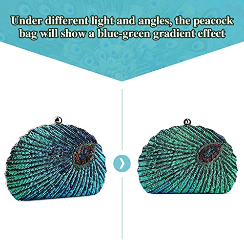 Image of UBORSE Beaded Sequin Peacock Evening Clutch Bags Vintage Evening Bag1920s Party Wedding Purse