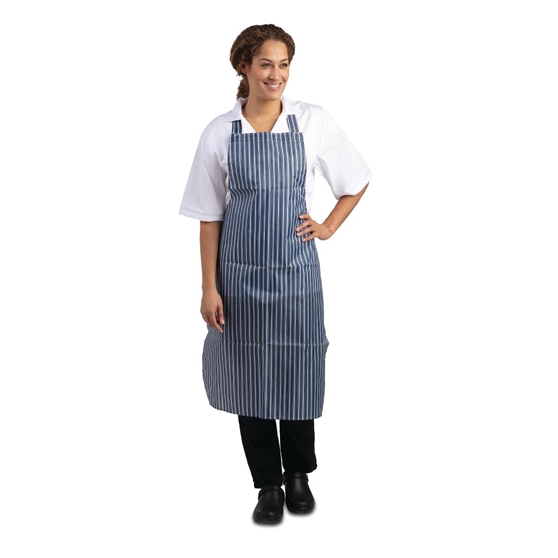Whites Chefs Apparel Waterproof Bib Apron Nylon Blue And White Stripe Restaurant