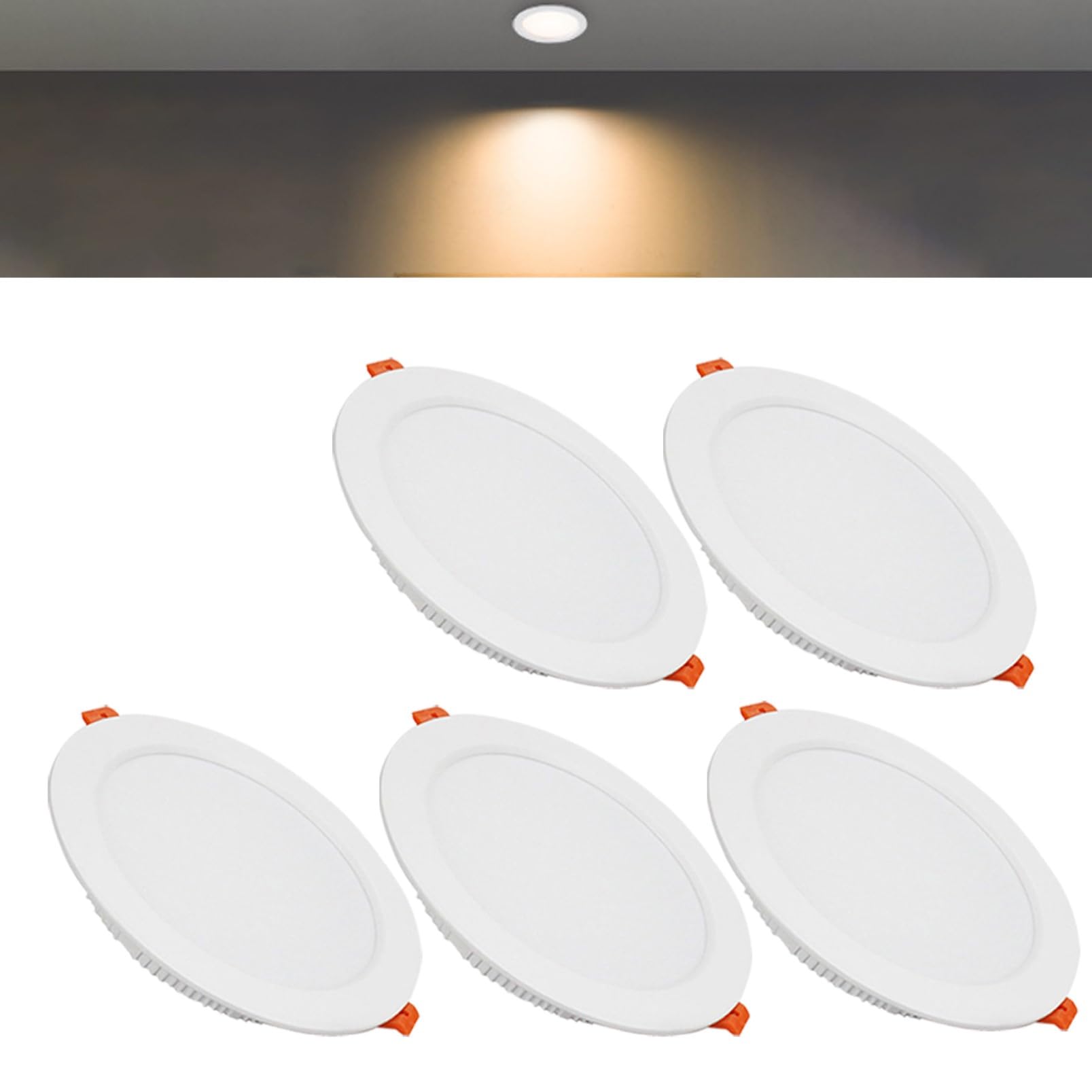 TTiiLoe 24W Round LED Recessed Ceiling Spotlights, 3000K Warm White Ultra Slim Panel Ceiling Light, Cut Φ190-210mm, AC110-240V Downlights for Hallway Stairwell Showroom, 5 Pack