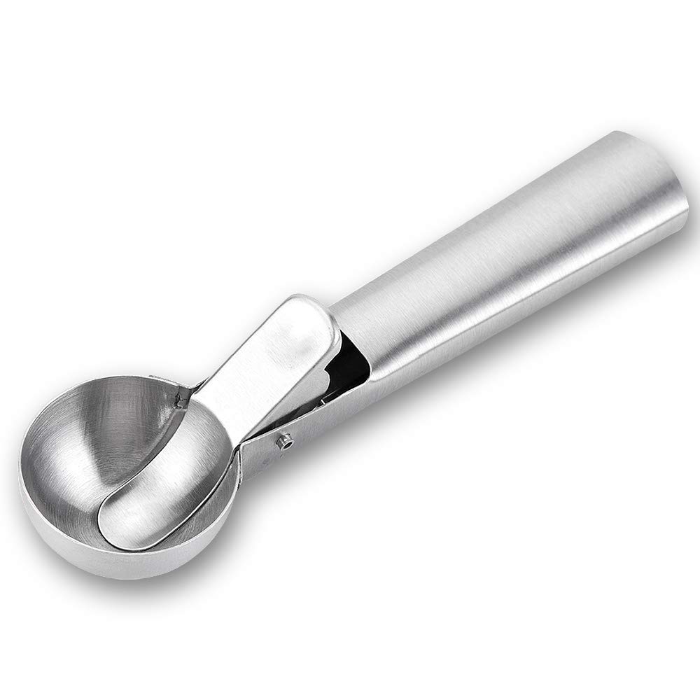 Solid Stainless Steel Ice Cream Scoop, Fruits Scoop, with Trigger, Stainless Steel,Easy to Use,Convenient, Fast and Durable.