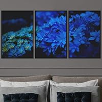 3 Piece Framed Canvas Wall Art Blue Cluster Flowers and Colorful Bouquet Canvas Prints Home Artwork Decoration for Living Room,Bedroom - 16