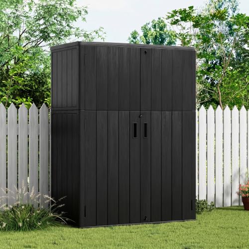 Image of KINYING Outdoor Storage Shed,57 Cu.ft Vertical Outdoor Storage Cabinet Waterproof, Outdoor Resin Tool Shed for Patio Furniture, Garden Tools, Pool Accessories, Lawn Mower(Black Color)