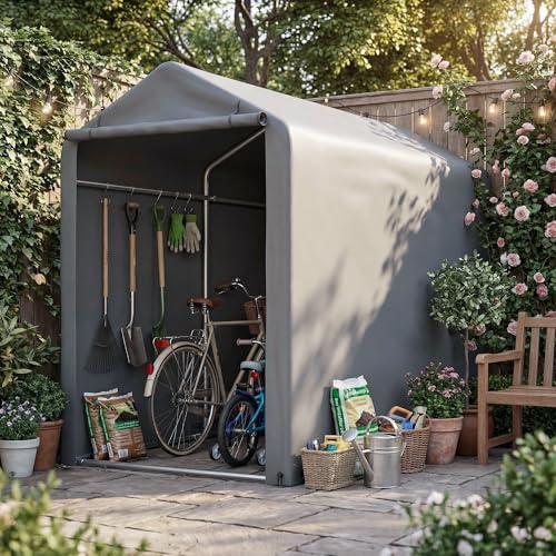 Thanaddo Fahrradgarage Zeltgarage Lagerzelt für 2-4 Fahrräder Winterfest Geräteschuppen Carport mit UV-Schutz PE-Dach Fahrradschuppen Motorrad Garage 100x190x160cm Dunkelgrau
