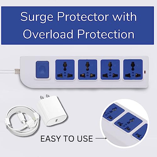 Image of Digiway 4+1 Power Strip with Master Switch, 4 International Sockets Extension Board, Thermal Protection, 10 AMP Output, 2.50 Meter Cord Length, Power Indicator, Extension Board for Board (White,Blue)