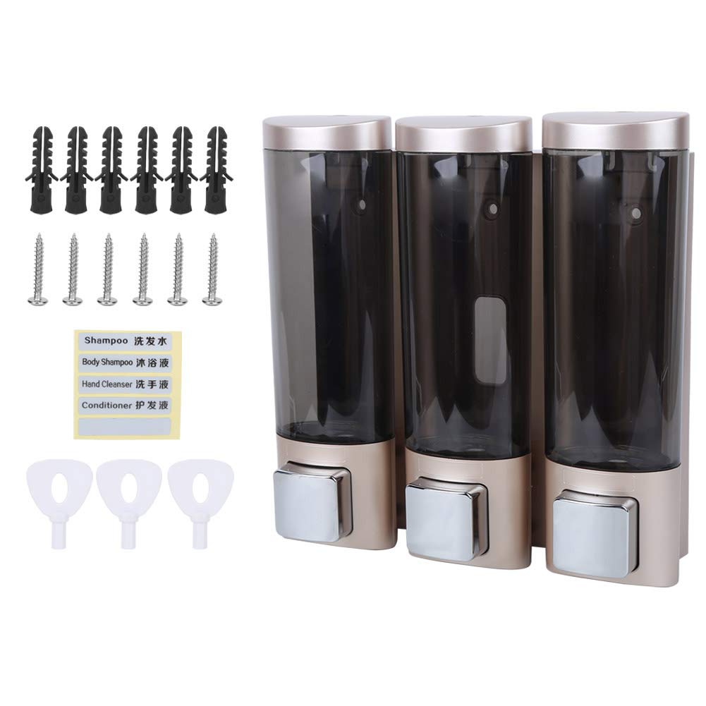 3 x 200 ml Handseifenspender zur Wandmontage, Dreikammer-Shampoobox, Duschgelbehälter