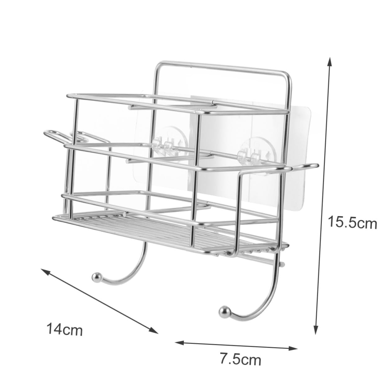 Estante de Ducha para Colgar Diseño sin Perforaciones en Acero Inoxidable Plata, Organizador para Baño Soporte para Cepillos y Capacidad para 2 Tazas