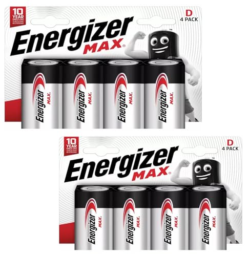 Energizer MAX D Batteries LR20 MN1300 – Pack of 8 | 1.5V Alkaline Batteries for Toys, Flashlights, Clocks, Fairy Lights, Remotes & Household Devices