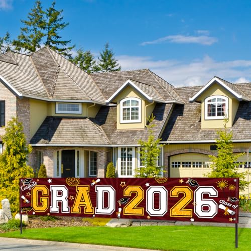 Image of 2026 Graduation Decorations-Congrats Class of 2026 Decorations Banner Grad Yard Sign for Graduation Party Supplies (Maroon)