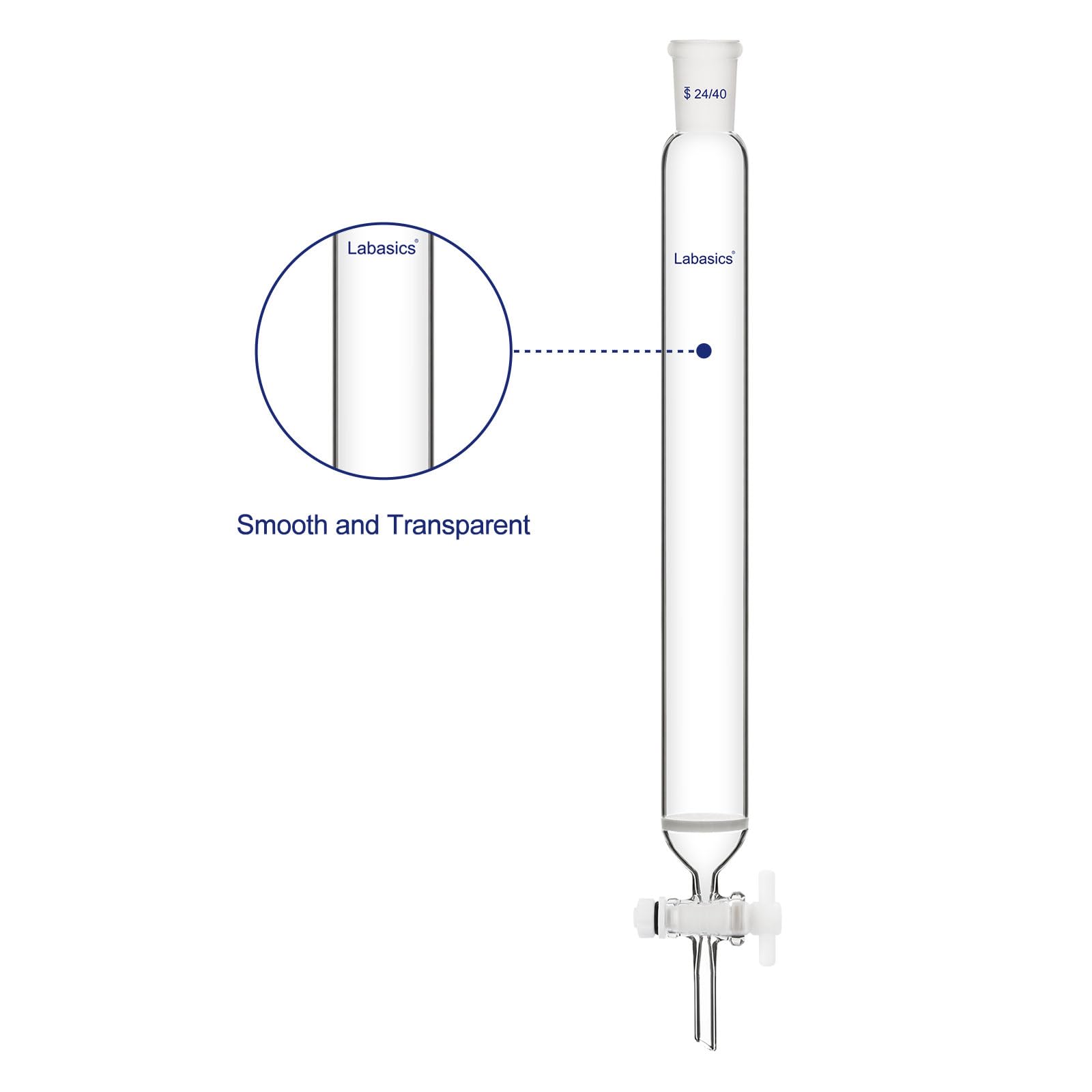 Labasics Colonna per Cromatografia in Vetro, Vetro Borosilicato 24/40 Giunto Standard Colonna per Cromatografia con Disco Fritto e PTFE Rubinetto, 300 mm Lunghezza Effettiva 40 mm Colonna O.D.
